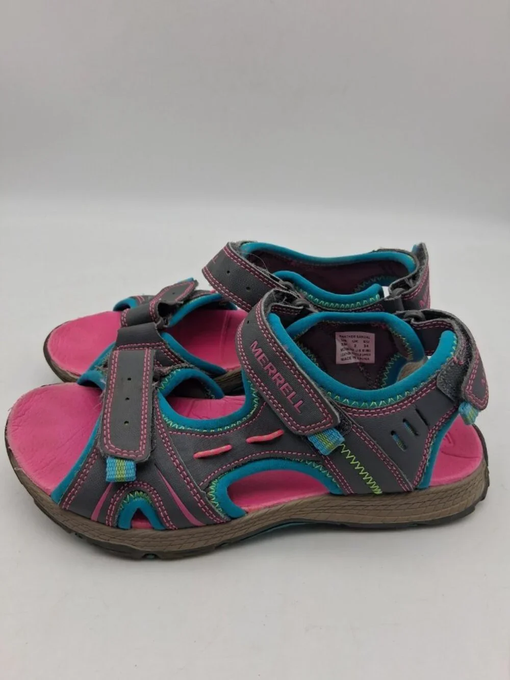 Girls Merrell Panther Sandals Size 3M Gray Pink Blue Select Grip